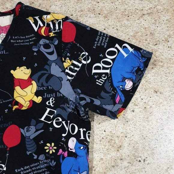 Disney Medical Scrub XS Womens Pocket Winnie The Poo Piglet Eeyore Tigger Top - Picture 6 of 11